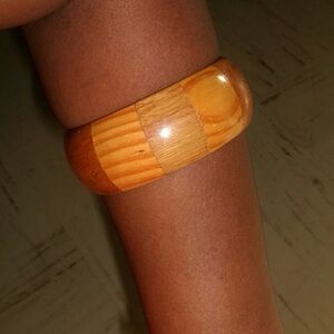 Chunky Wooden Orange Resin Bangle Bracelet